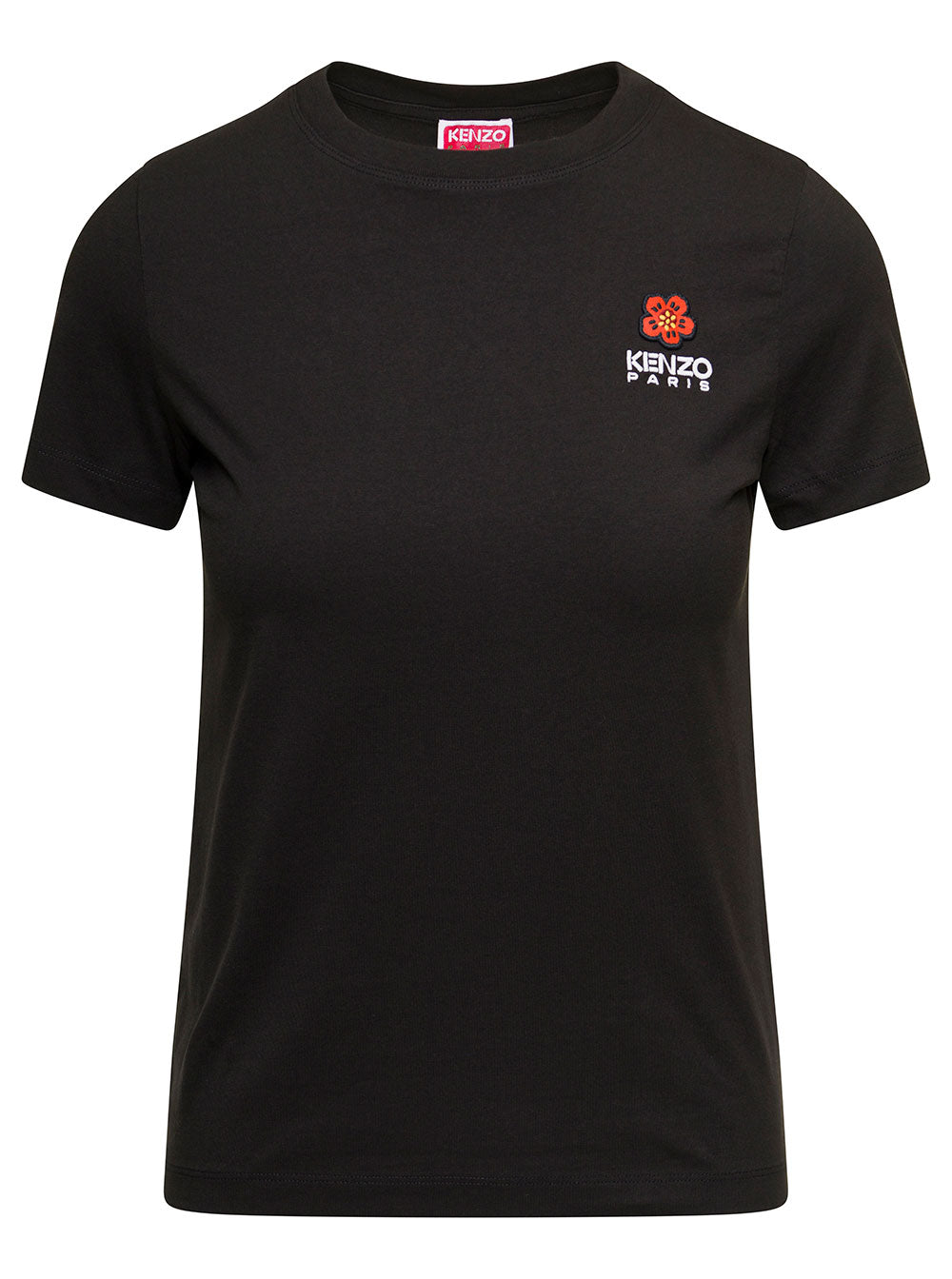 Black Crewneck T-Shirt With Logo Embroidery Cotton Woman Tshirts And Polo Shirts