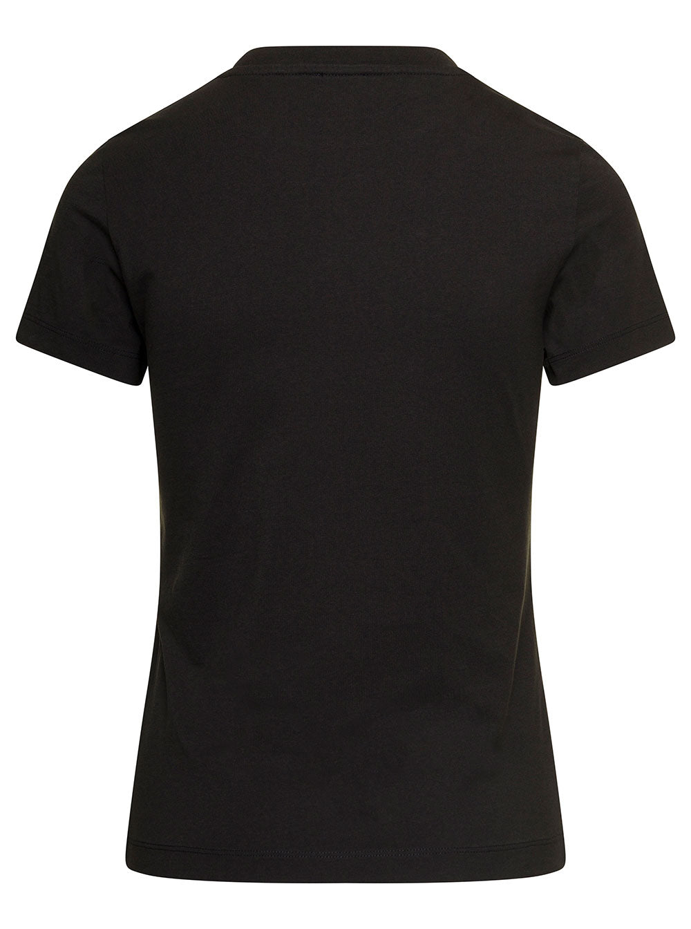Black Crewneck T-Shirt With Logo Embroidery Cotton Woman Tshirts And Polo Shirts