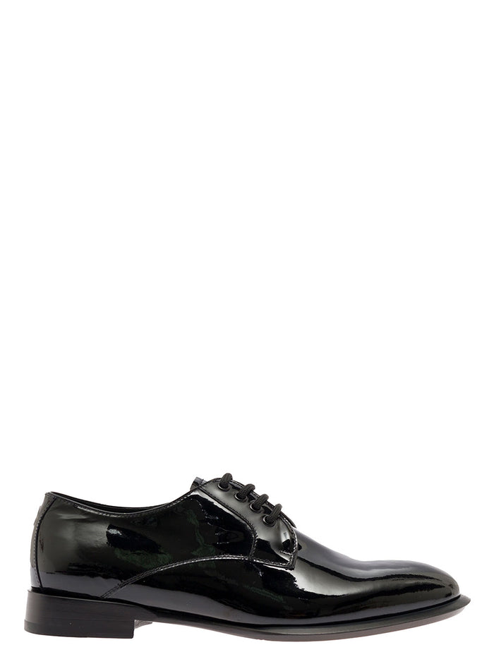 Black Oxford Shoes Patent Leather Man Calf Lace