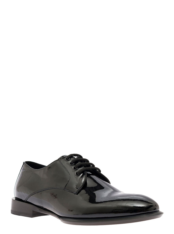 Black Oxford Shoes Patent Leather Man Calf Lace