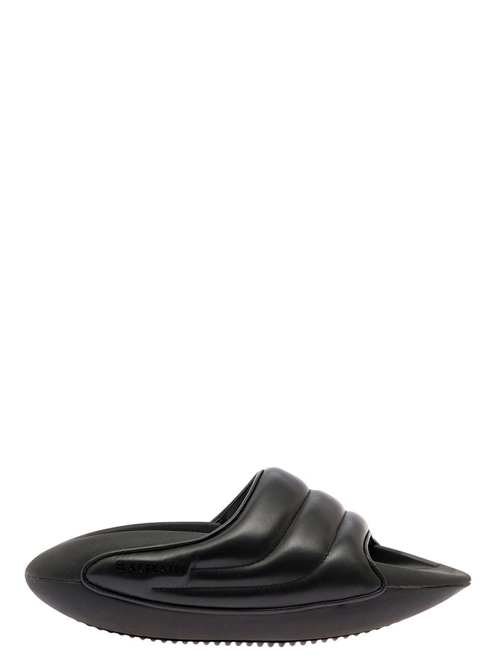 Black B-It Quilted Platform Slides Lambskin Lamb Flat Shoes