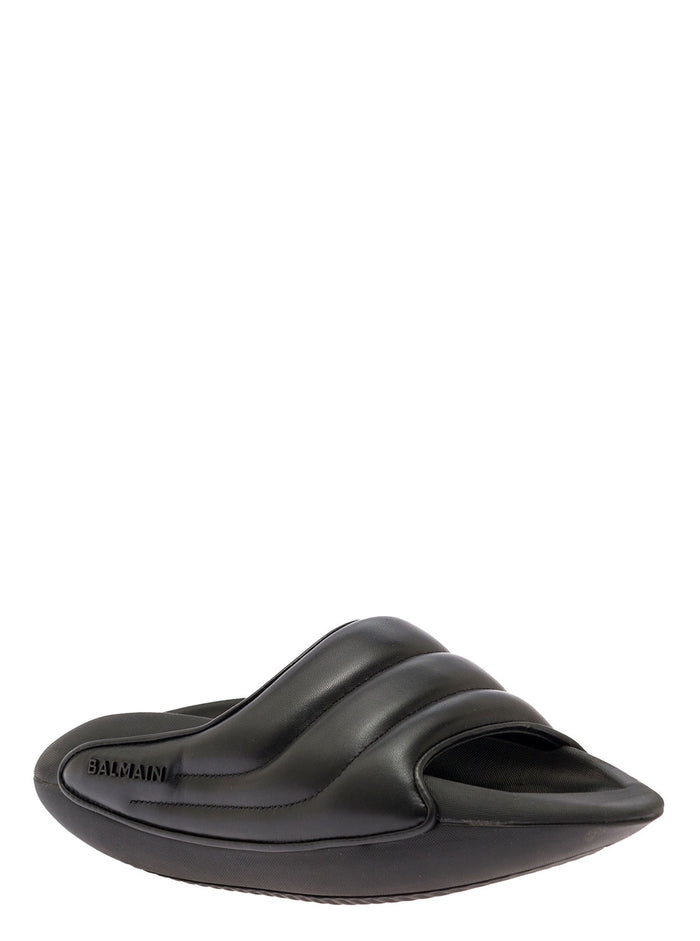 Black B-It Quilted Platform Slides Lambskin Lamb Flat Shoes