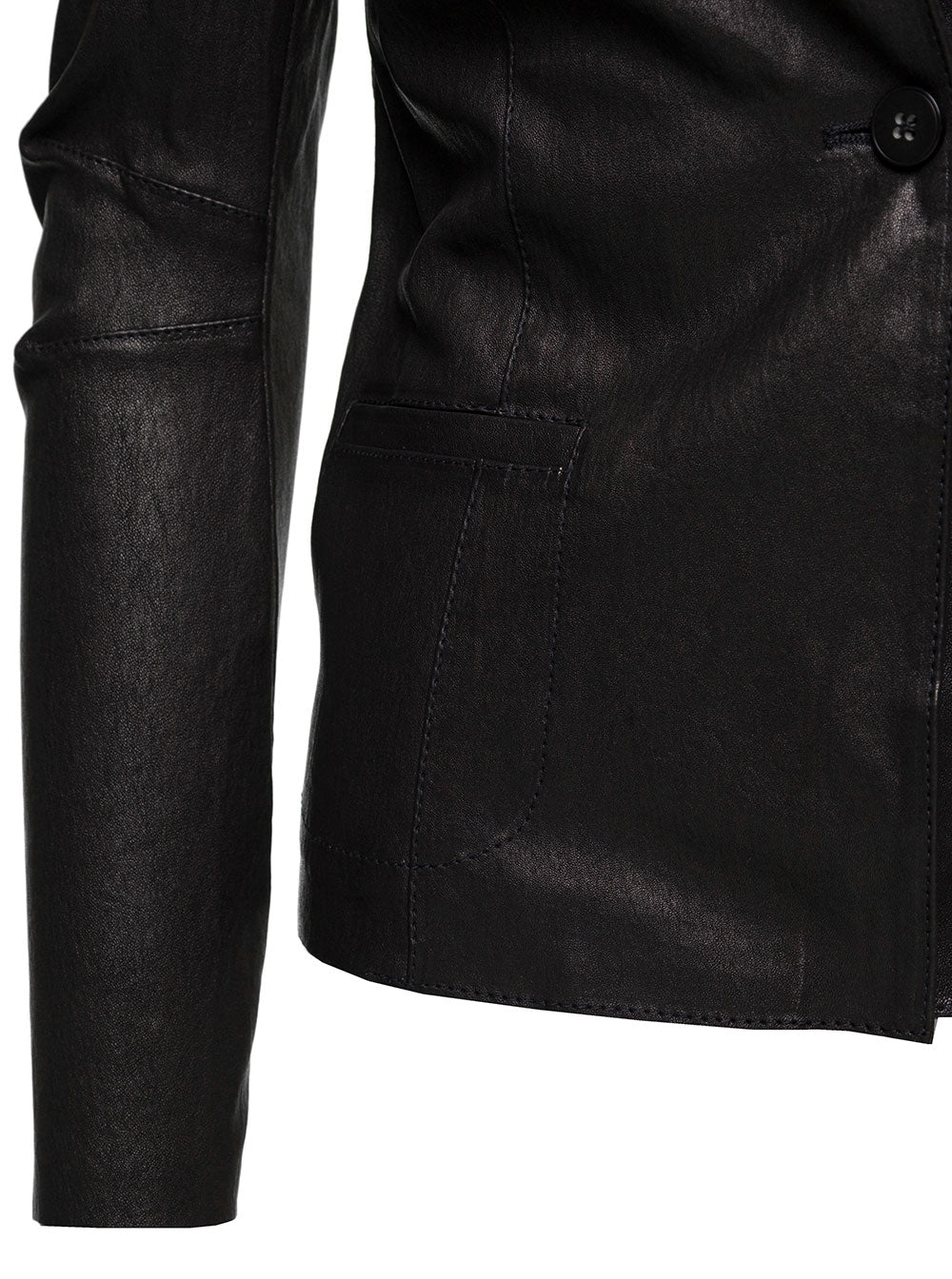 Black Single-Breasted Jacket With Notched Revers Smooth Leather Woman Lamb Blazers