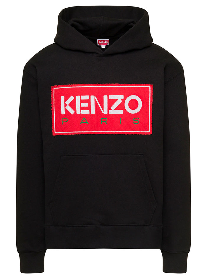 Black Hoodie With Logo Print Cotton Stretch Man Elastane Sweatshirts