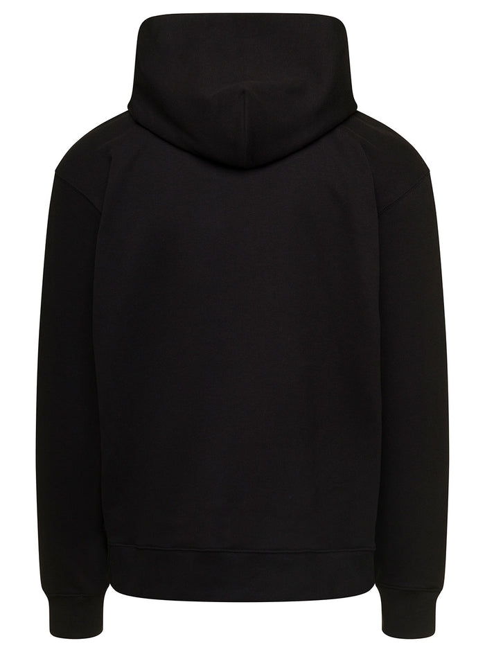 Black Hoodie With Logo Print Cotton Stretch Man Elastane Sweatshirts
