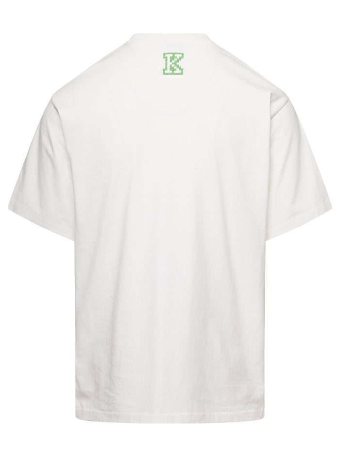 White Oversized T-Shirt With Pixel Logo Embroidery Cotton Man Tshirts And Polo Shirts