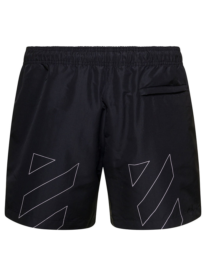 Black Short Swim Trunks With Logo Lettering Print Nylon Man Polyamide Beachwear