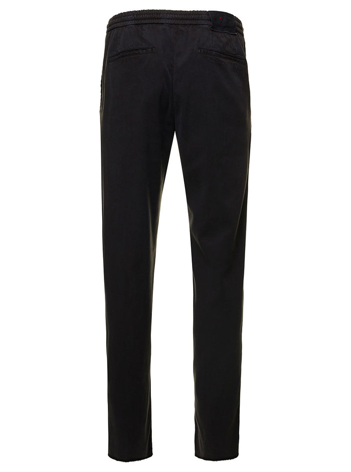 Black Slim Trousers With Elasticated Waistband Stretch Lyocell Man Elastane
