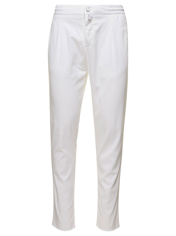 White Slim Trousers With Elasticated Waistband Stretch Lyocell Man Elastane