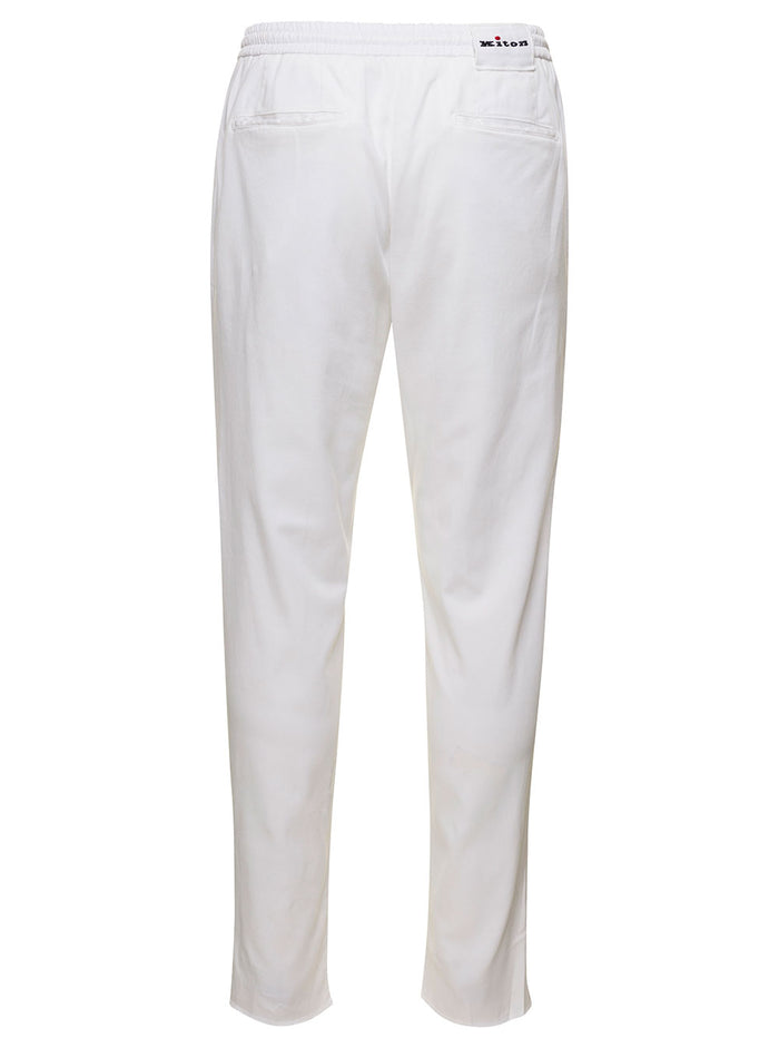White Slim Trousers With Elasticated Waistband Stretch Lyocell Man Elastane