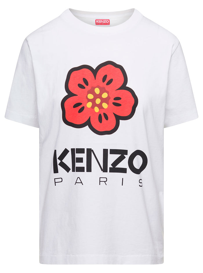 White Crewneck T-Shirt With Logo Print Cotton Woman Tshirts And Polo Shirts