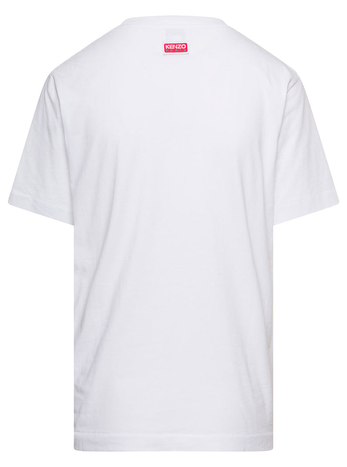 White Crewneck T-Shirt With Logo Print Cotton Woman Tshirts And Polo Shirts