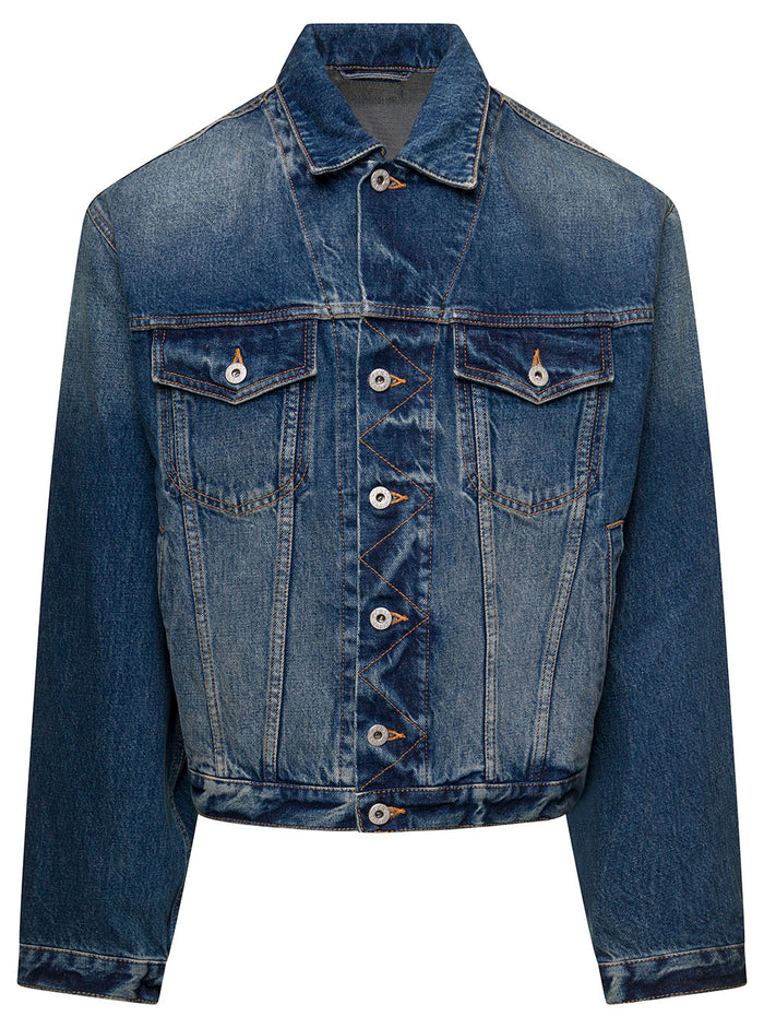 Blue Denim Jacket With Logo Patch And Contrasting Stitching Cotton Man Blu