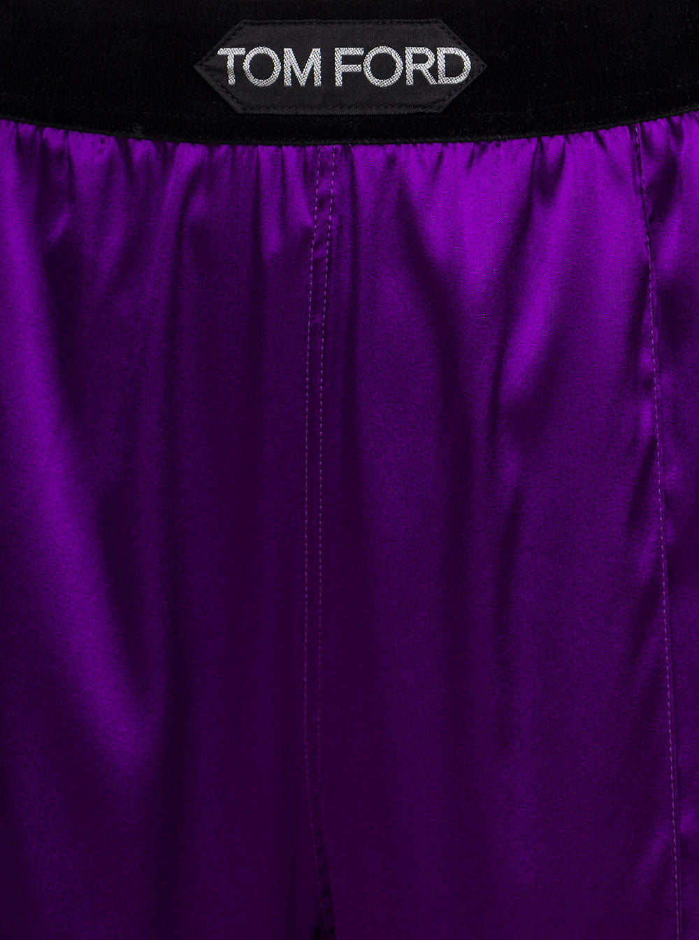 Purple Satin Pants With Logo On Waistband Stretch Silk Woman Violet Lyocell Trousers
