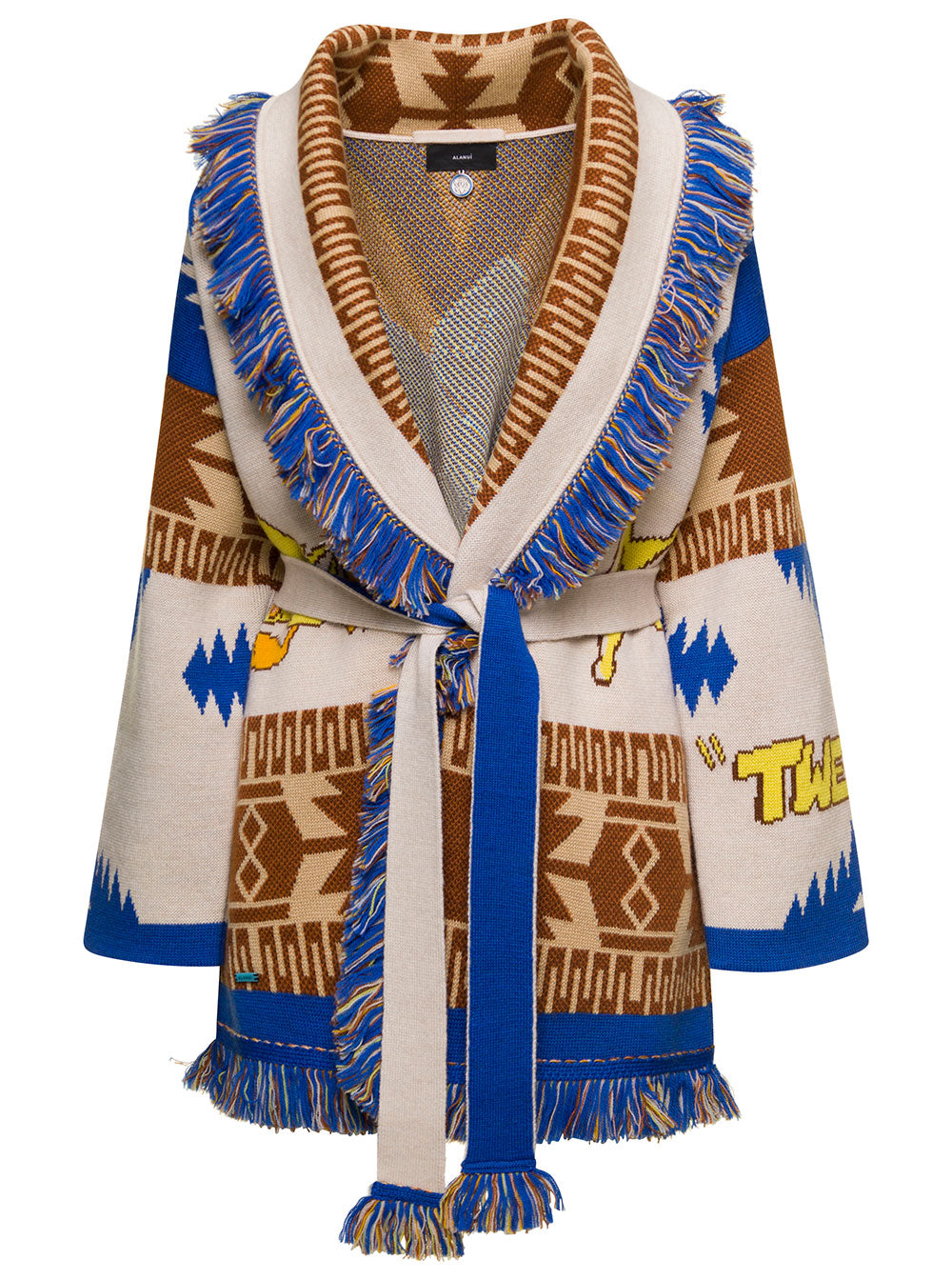 Icon Tweedy Cowboy Multicolor Jacquard Cardigan With Geometric Pattern Wool Woman Virgin Jersey