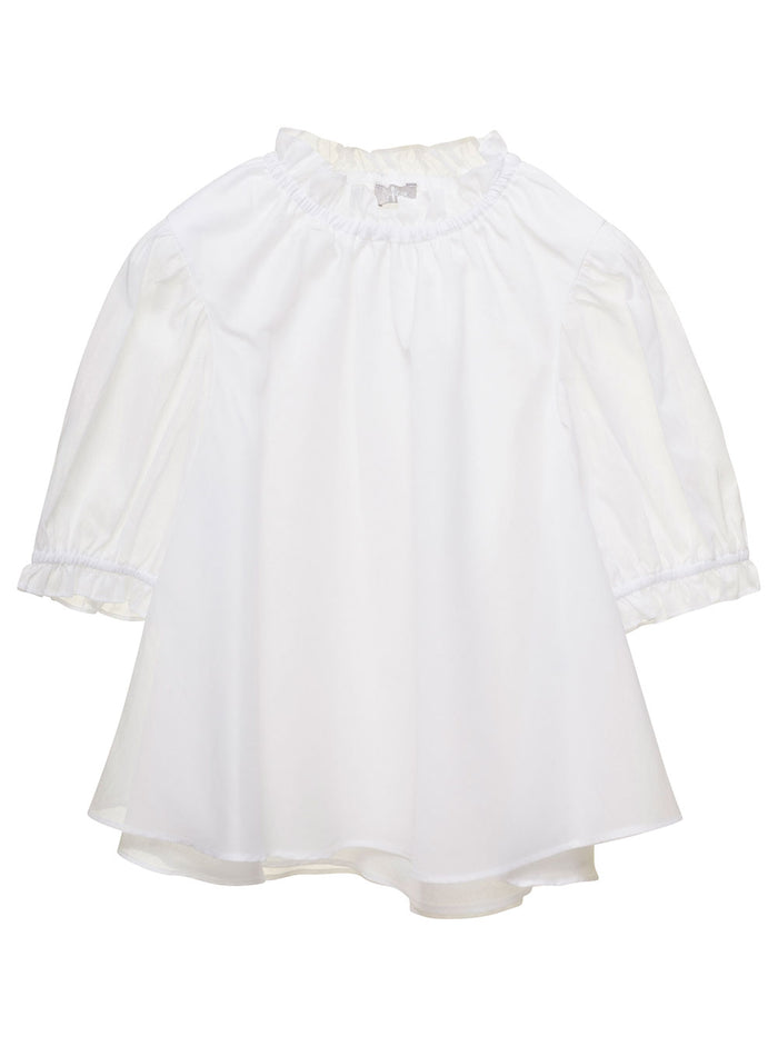 Short White Blouse With Ruches Cotton Girl Shirts And Blouses