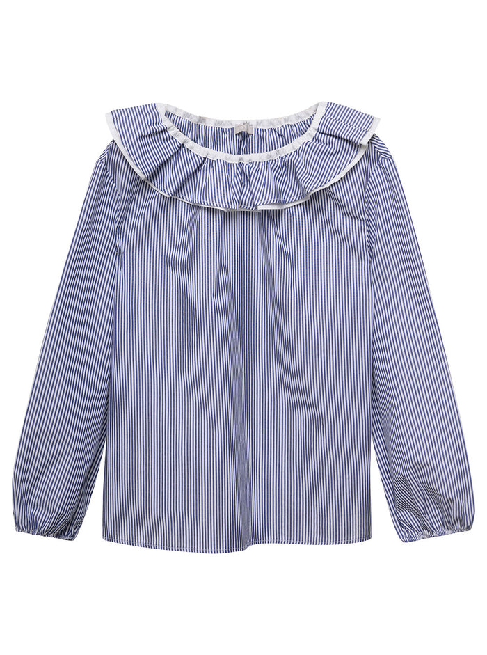 Blue And White Striped Blouse With Ruches Detail Cotton Girl Blu Shirts Blouses