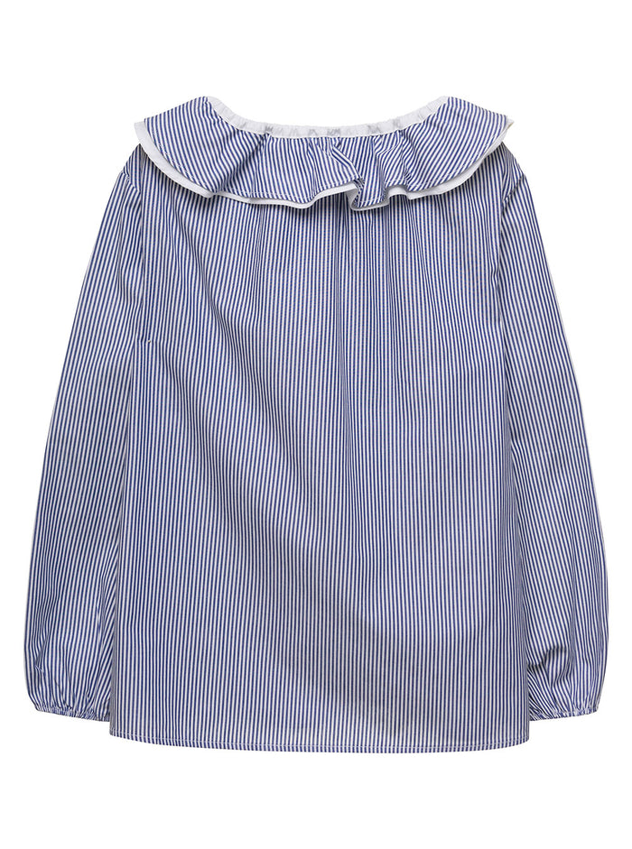 Blue And White Striped Blouse With Ruches Detail Cotton Girl Blu Shirts Blouses