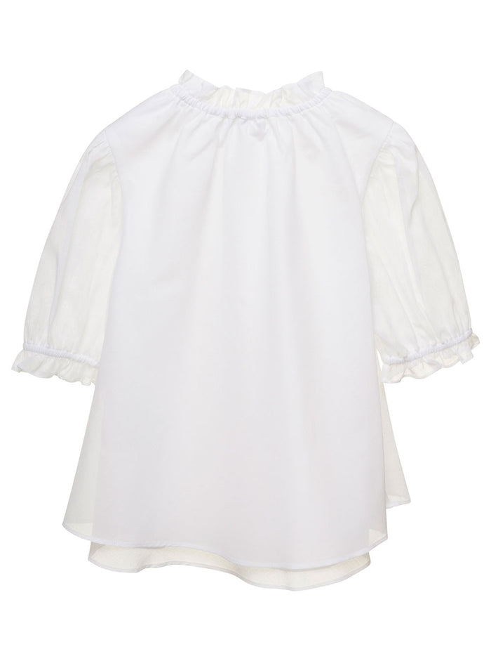 Short White Blouse With Ruches Cotton Girl Shirts And Blouses