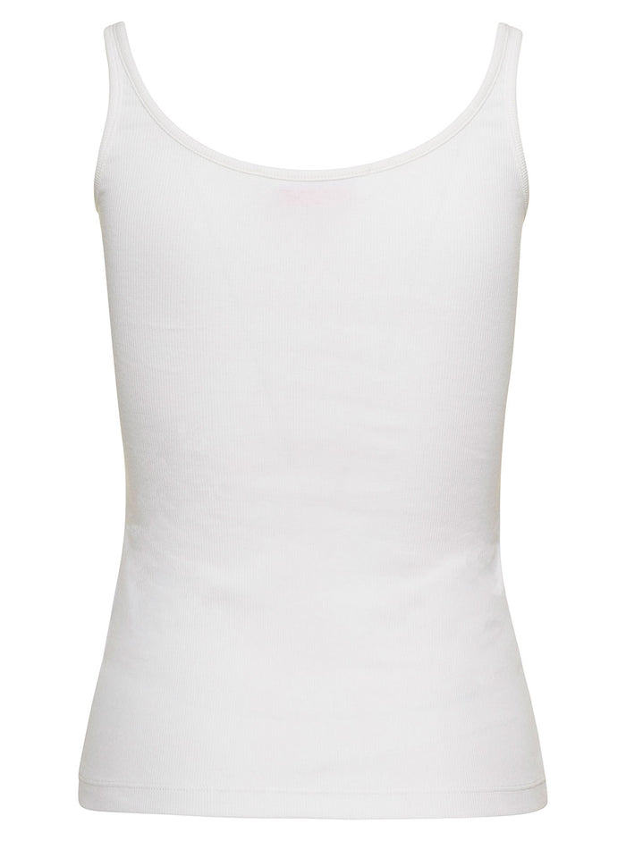 White Ribbed Tank Top With Contrasting Off Print Stretch Cotton Woman Elastane Tshirts And Polo Shirts