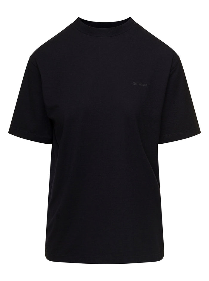 Black Crewneck T-Shirt With Tonal Logo And Diag Print Cotton Woman Tshirts Polo Shirts