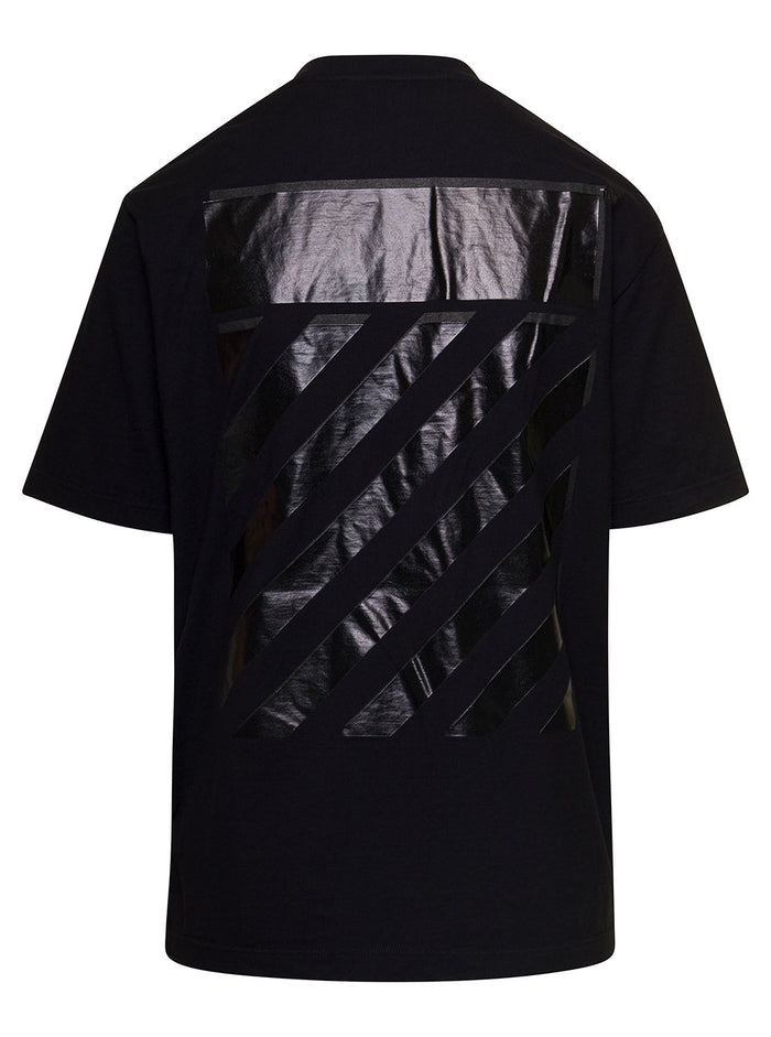 Black Crewneck T-Shirt With Tonal Logo And Diag Print Cotton Woman Tshirts Polo Shirts