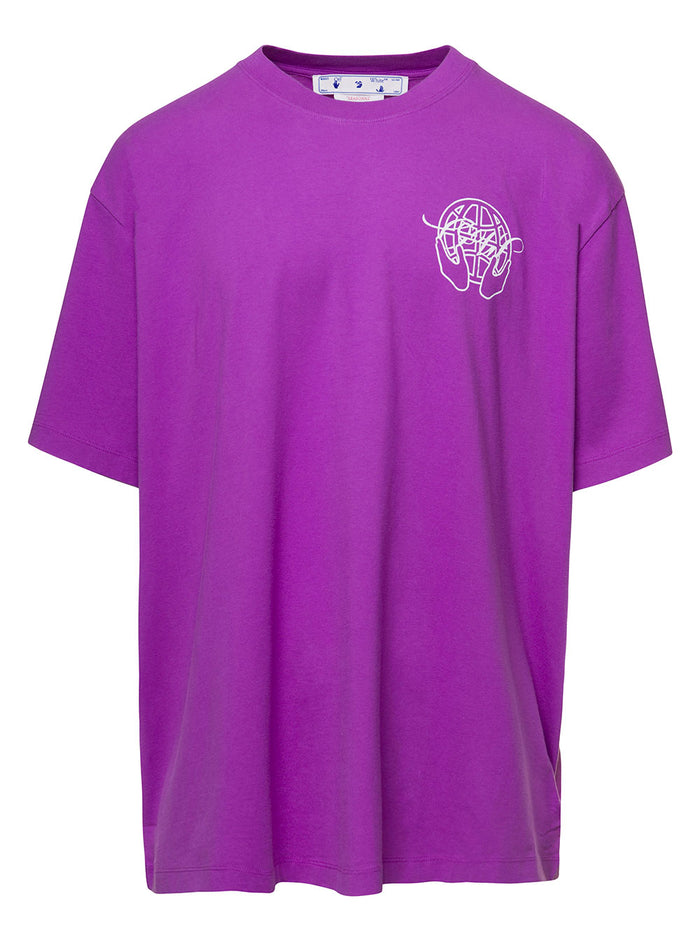Purple Crewneck T-Shirt With Contrasting Logo Print Cotton Man Violet Tshirts And Polo Shirts