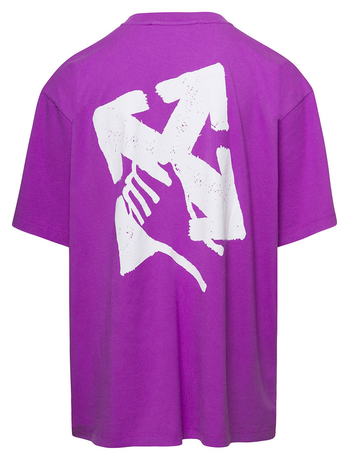 Purple Crewneck T-Shirt With Contrasting Logo Print Cotton Man Violet Tshirts And Polo Shirts