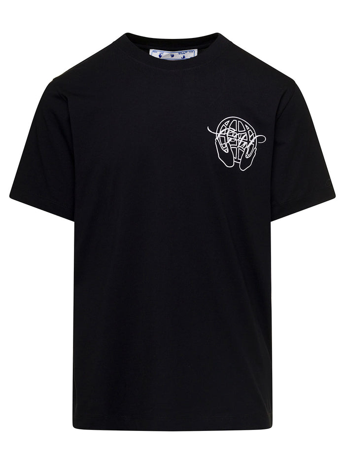 Black Crewneck T-Shirt With Contrasting Logo Print Cotton Man Tshirts And Polo Shirts