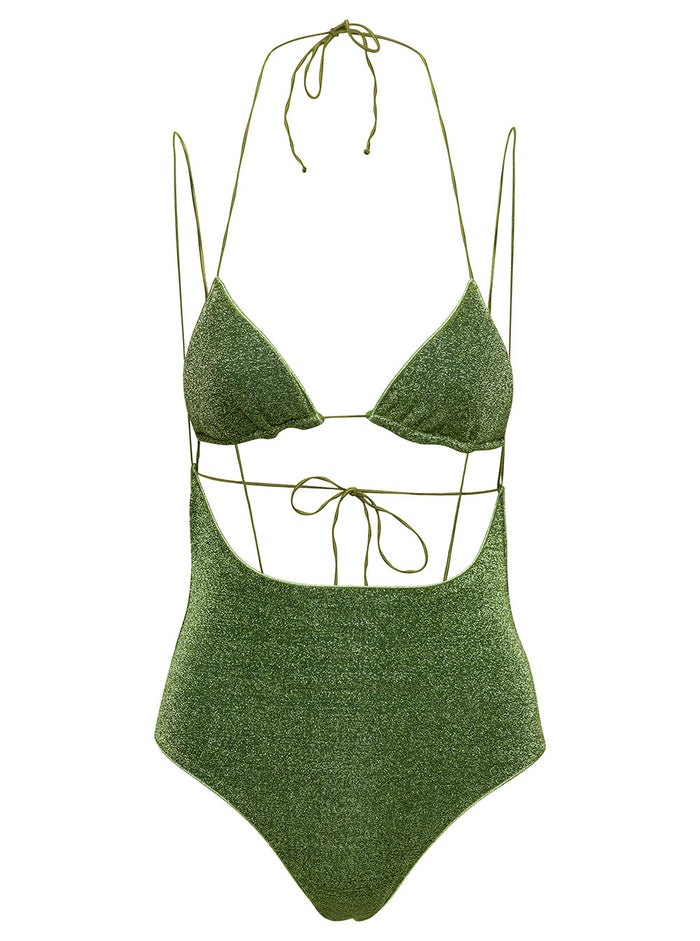 Lumiere Kini Maillot Green Swimsuit With Cut-Out Detail Lurex Woman Polyamide Metallic Beachwear