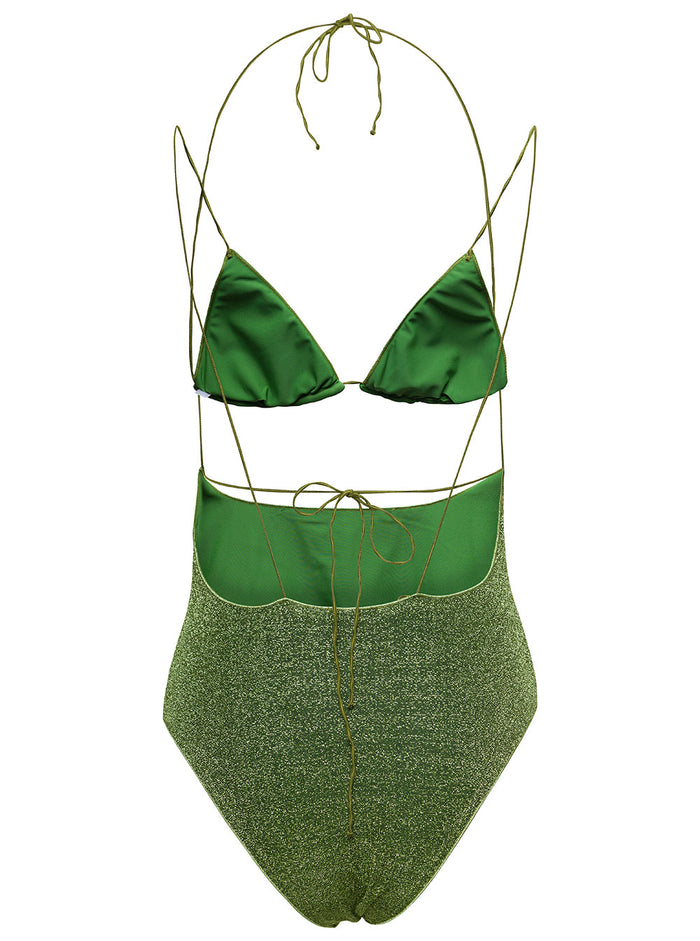Lumiere Kini Maillot Green Swimsuit With Cut-Out Detail Lurex Woman Polyamide Metallic Beachwear