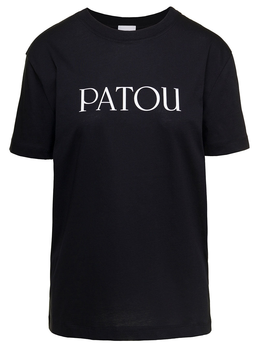 Patou Womans Black Cotton T-Shirt With Logo Print Tshirts And Polo Shirts