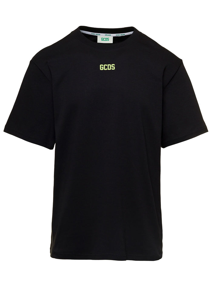 Black T-Shirt With Contrasting Logo Print On The Front Cotton Man Tshirts And Polo Shirts