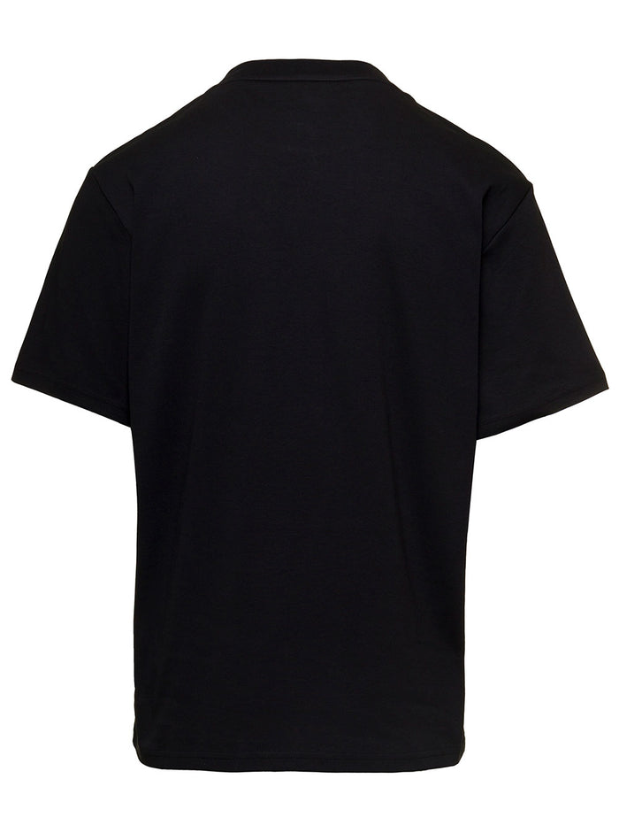 Black T-Shirt With Contrasting Logo Print On The Front Cotton Man Tshirts And Polo Shirts