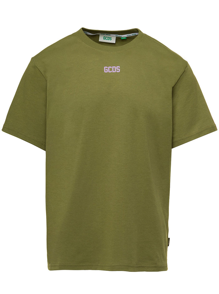 Green T-Shirt With Contrasting Logo Print On The Front Cotton Man Tshirts And Polo Shirts