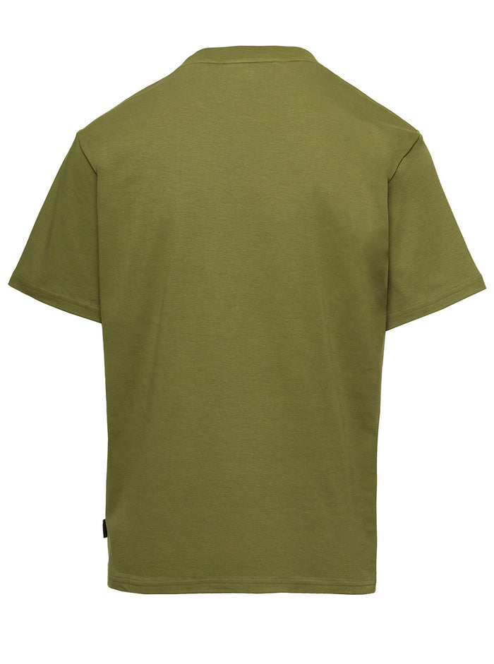 Green T-Shirt With Contrasting Logo Print On The Front Cotton Man Tshirts And Polo Shirts