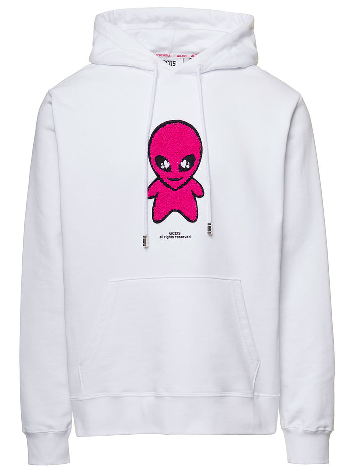 White Hoodie With Wirdo Terry Stitch Patch Cotton Man Sweatshirts