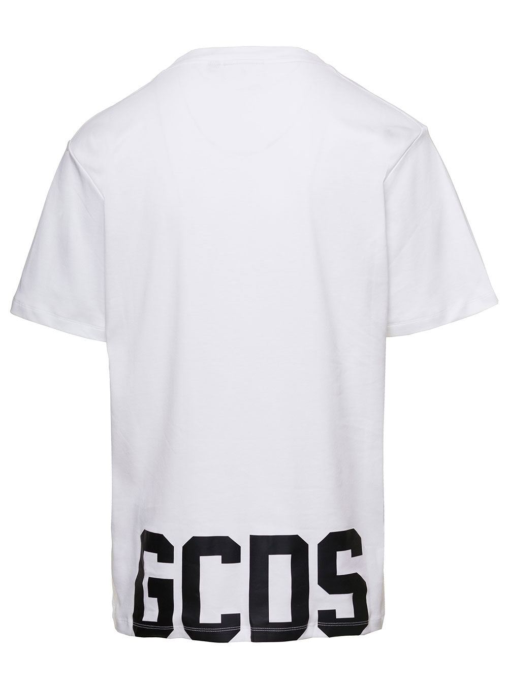 White Crewneck With Contrasting Logo Print Cotton Man Tshirts And Polo Shirts