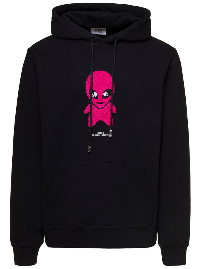 Black Hoodie With Wirdo Terry Stitch Patch Cotton Man Sweatshirts