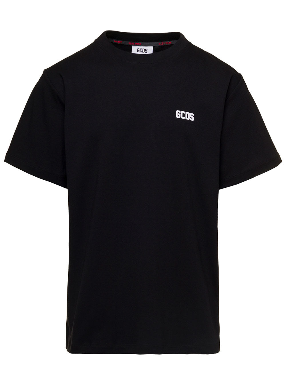 Black Crewneck With Contrasting Logo Print Cotton Man Tshirts And Polo Shirts