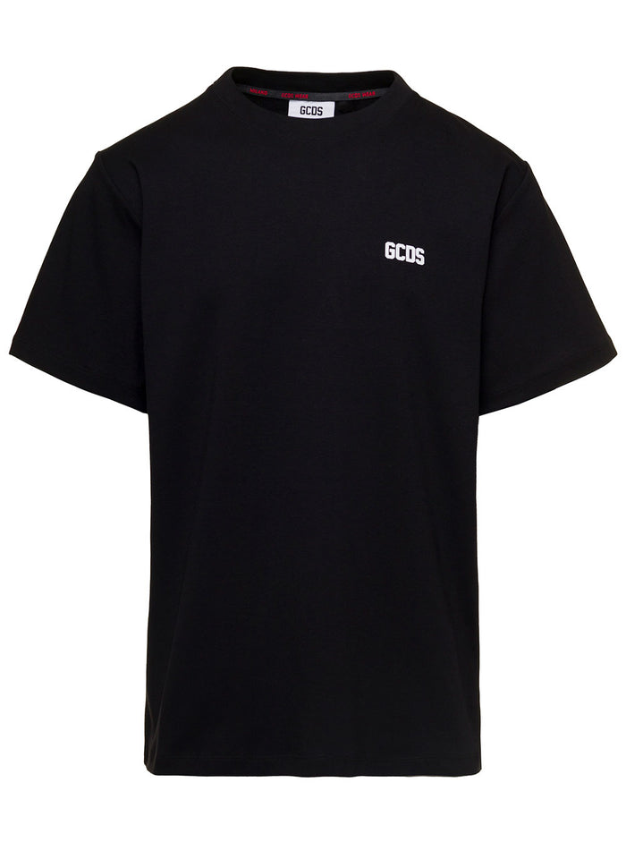 Black Crewneck With Contrasting Logo Print Cotton Man Tshirts And Polo Shirts