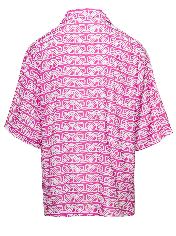 Pink Shirt With All-Over Gcds Surf Logo Print Viscose Man And Blouses