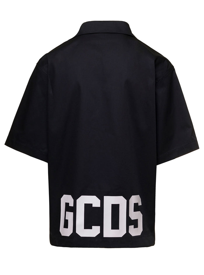 Black Short Sleeves Shirt With Contrasting Logo Print Cotton Blend Man Pes And Blouses
