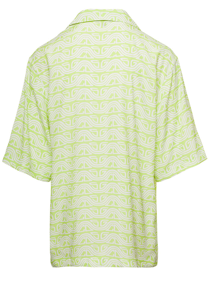 Green Shirt With All-Over Gcds Surf Logo Print Viscose Man And Blouses
