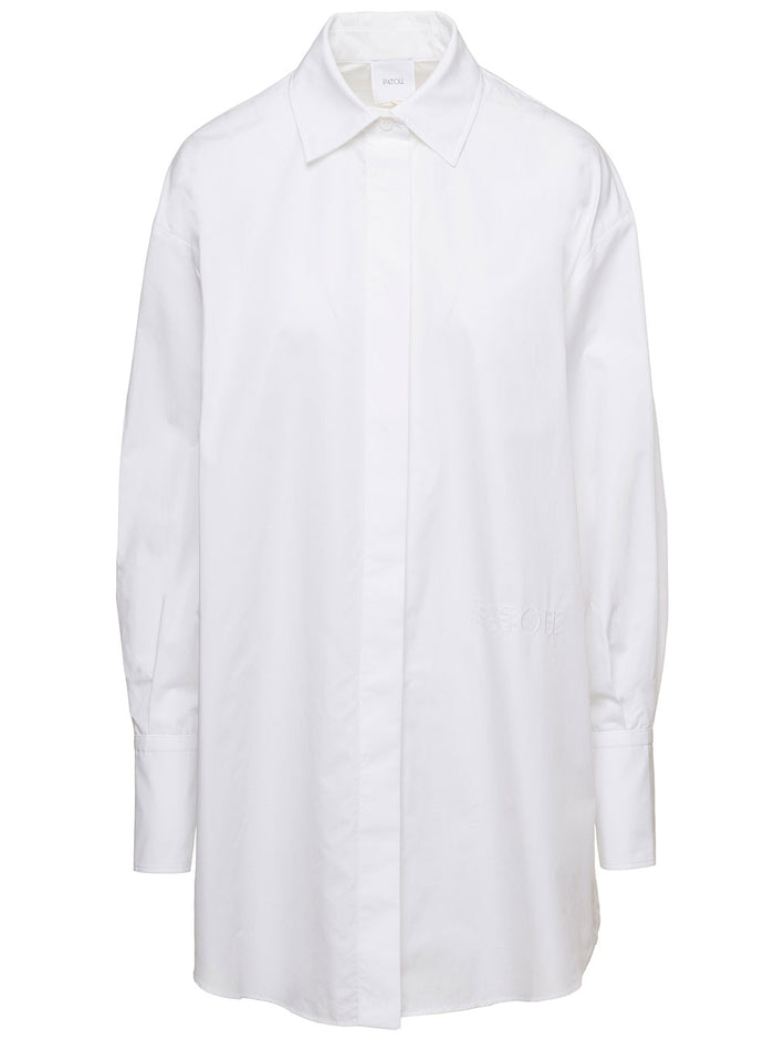 Mini White Shirt Dress With High Cuffs Cotton Woman