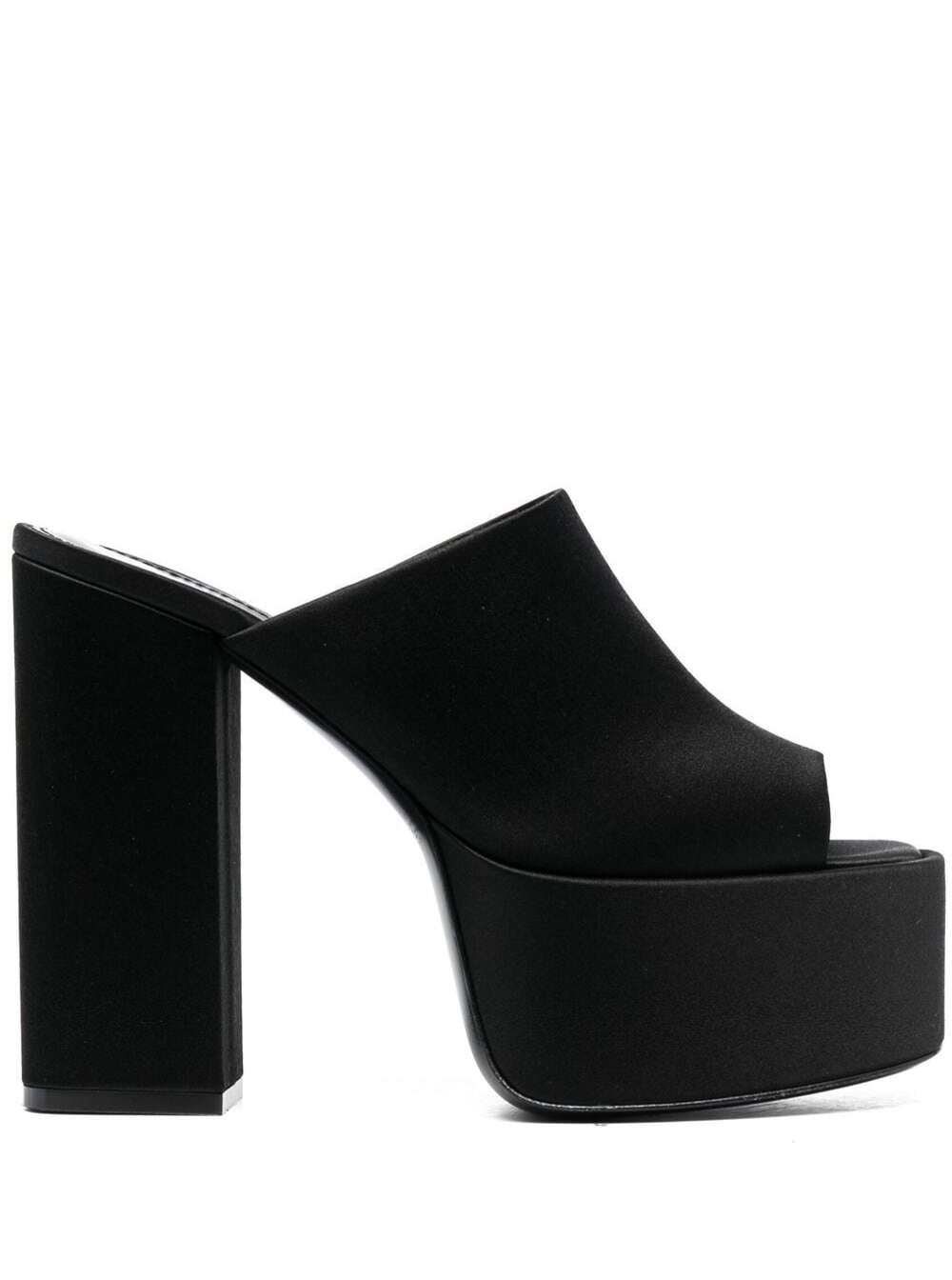 Black Mules With Oversized Platform Silk Woman Viscose Heels