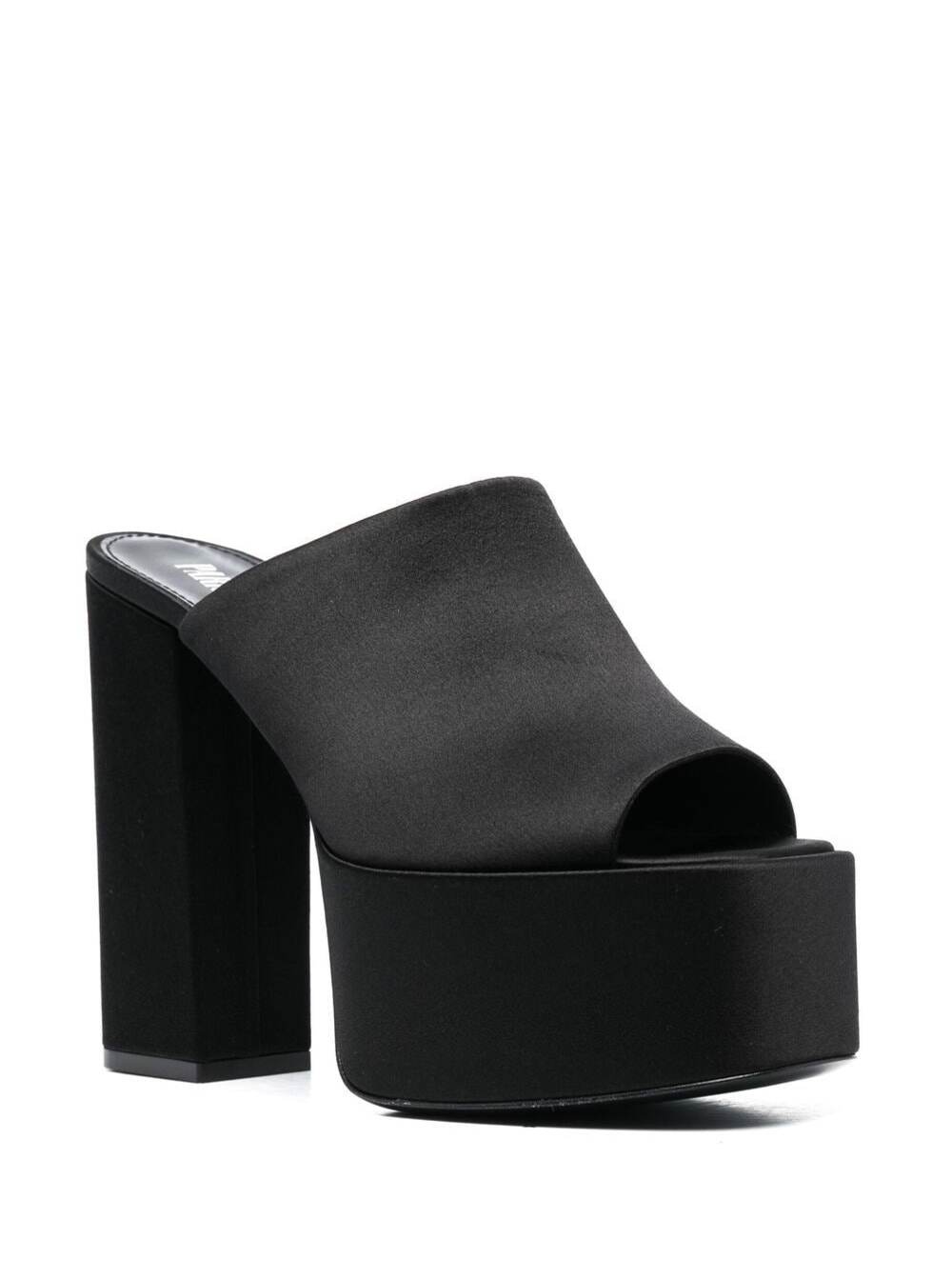 Black Mules With Oversized Platform Silk Woman Viscose Heels