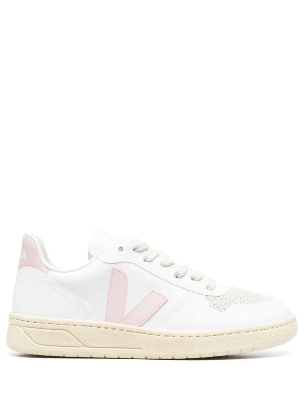 Sneakers V-10 With Logo White And Pink Leather Woman