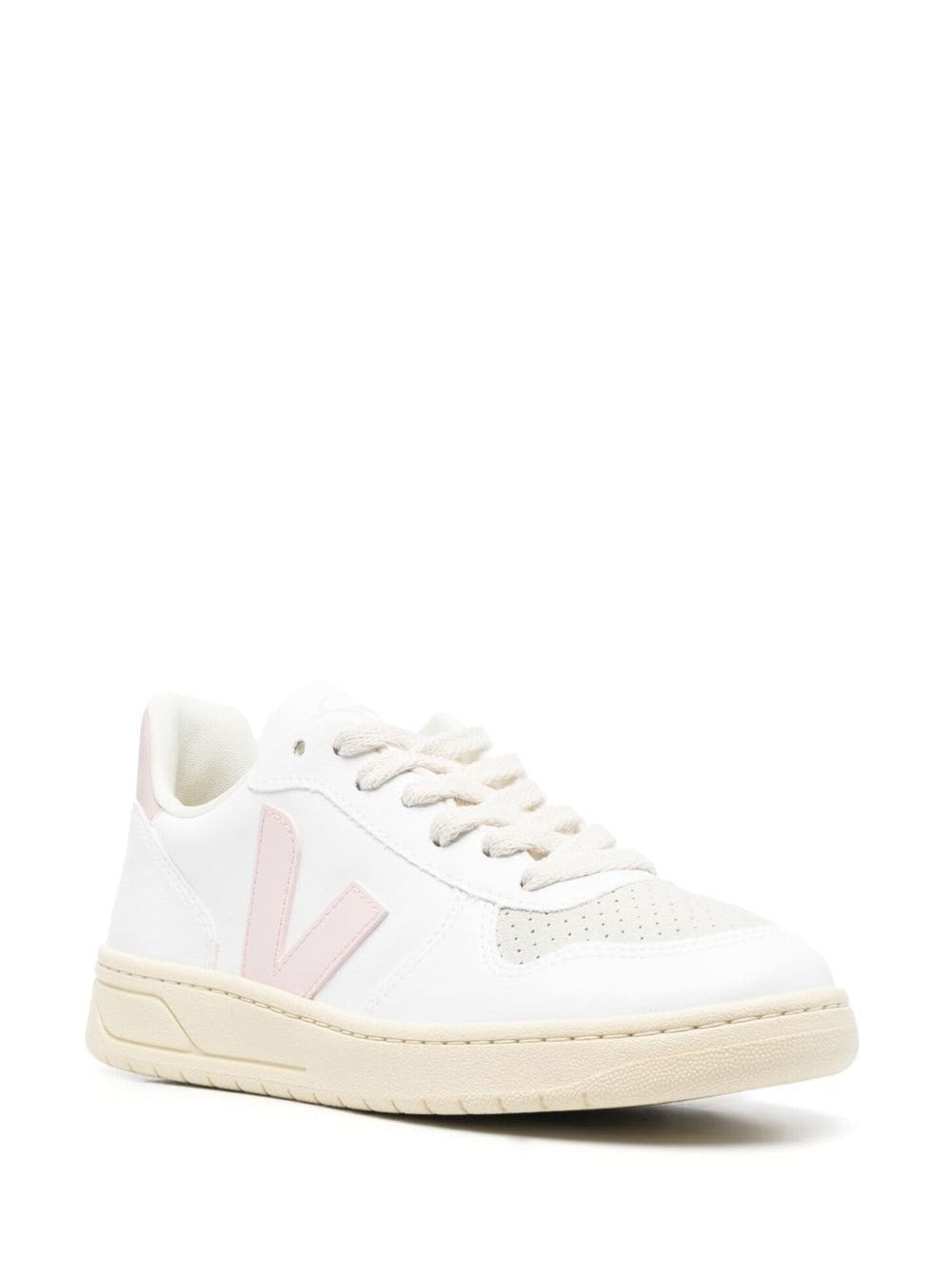 Sneakers V-10 With Logo White And Pink Leather Woman