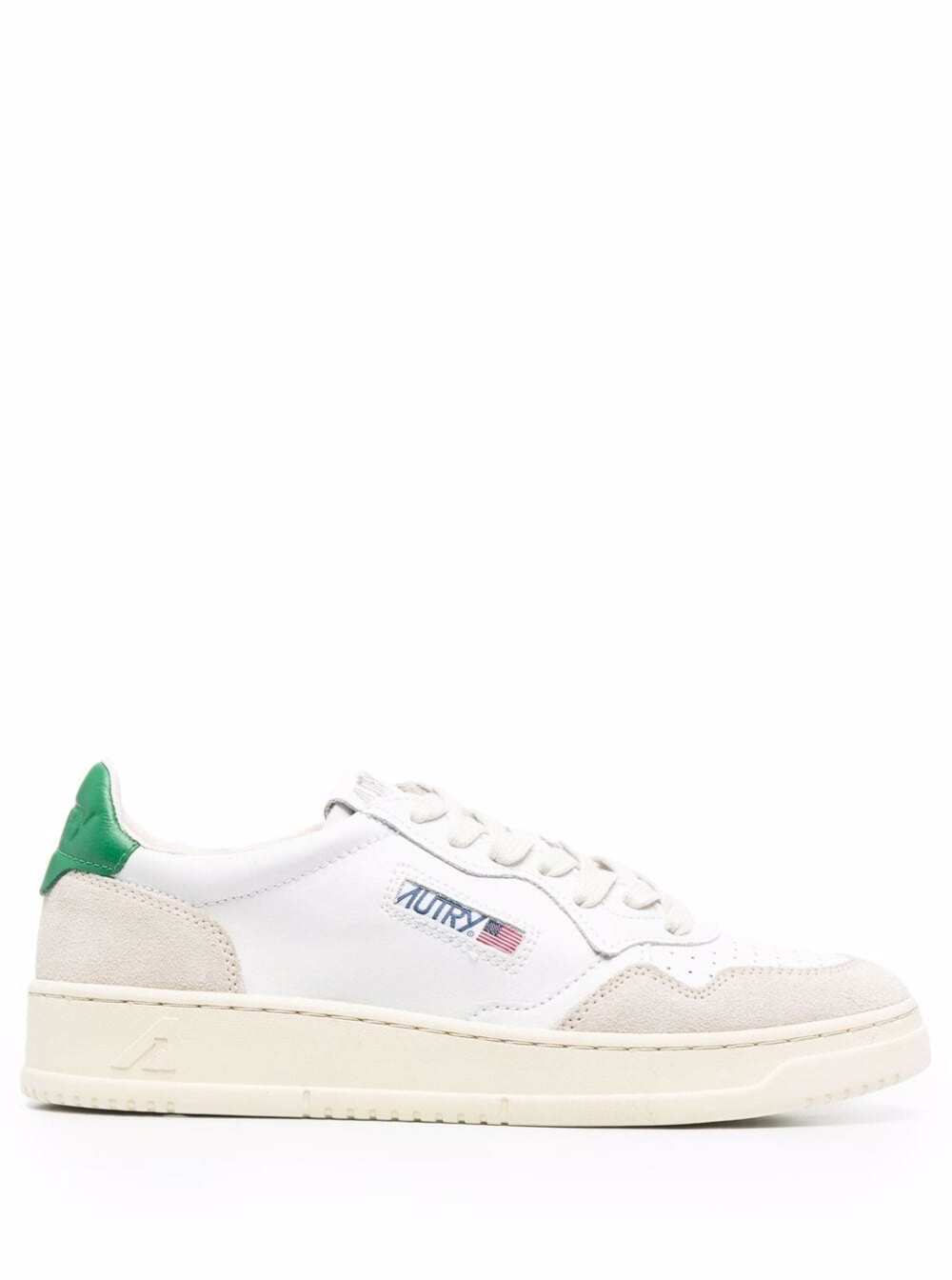 Medalist Low White Sneakers With Suede Inserts And Contrasting Heel Tab Leather Man Cow Nylon